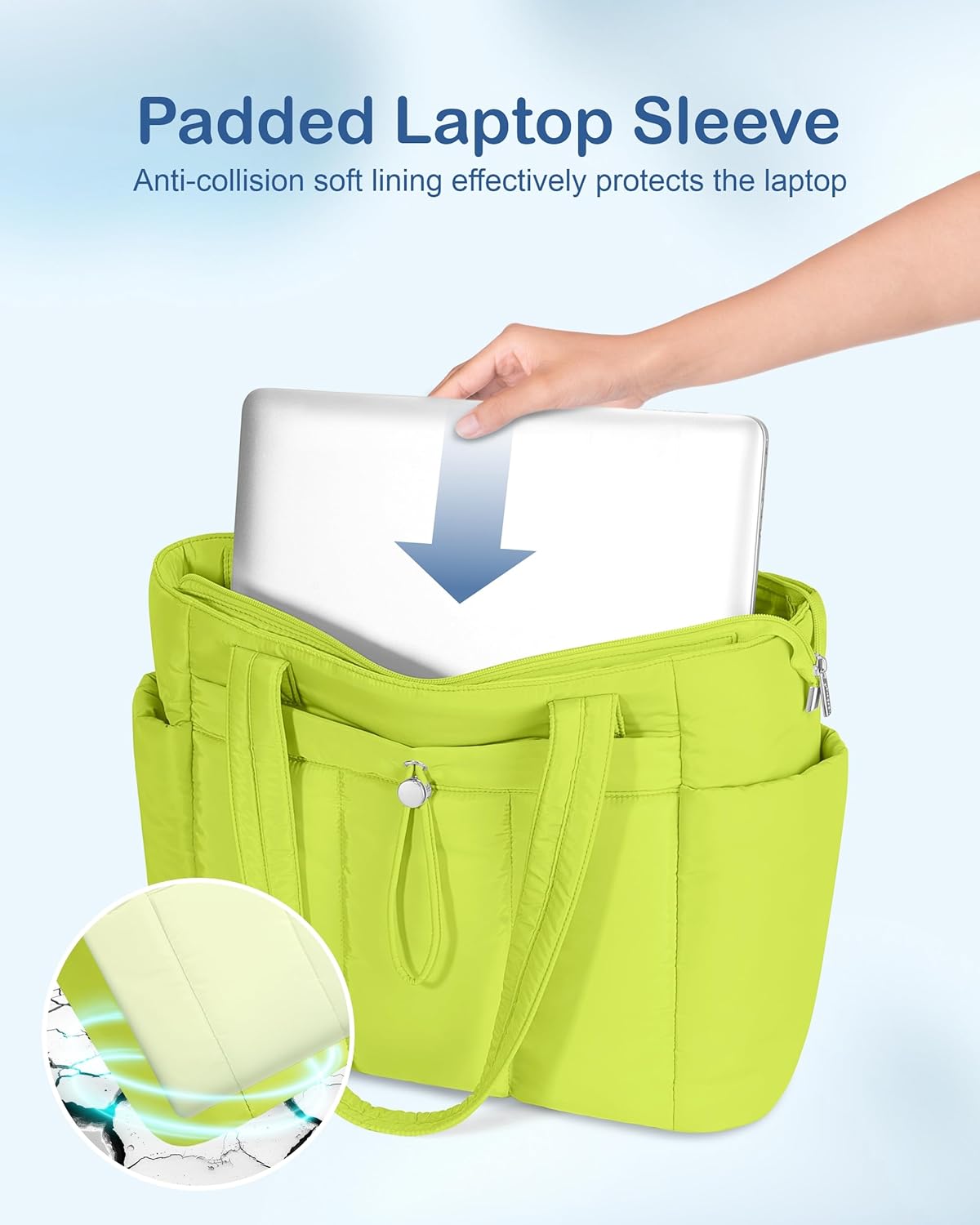 Puffy Tote Bag for Women with Cup Holder & Laptop Compartment & Cosmetic Bag & Trolley Sleeve for Work, Travel