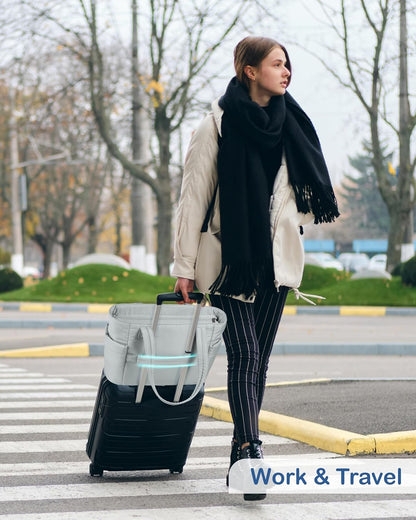 Puffy Tote Bag for Women with Cup Holder & Laptop Compartment & Cosmetic Bag & Trolley Sleeve for Work, Travel