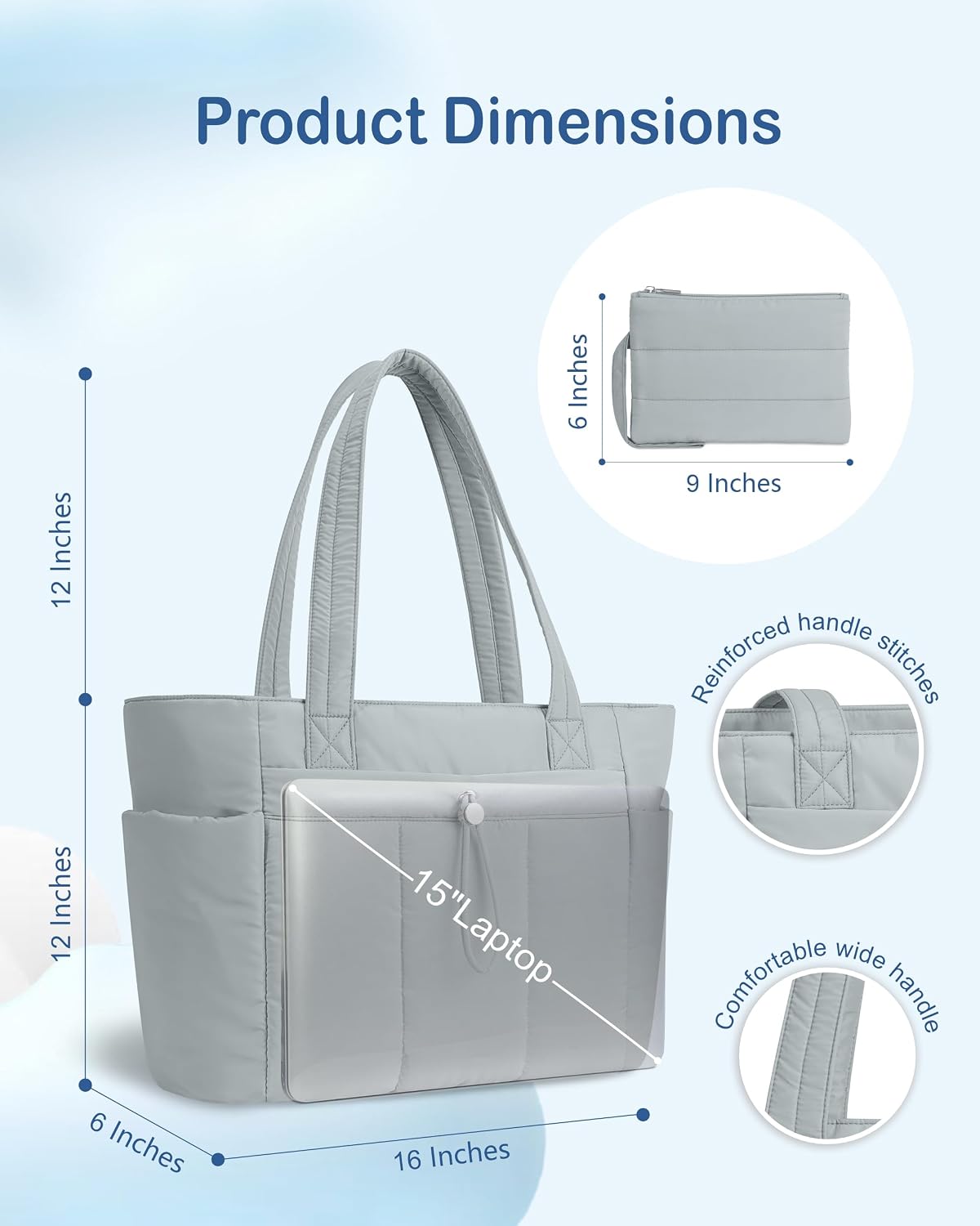 Puffy Tote Bag for Women with Cup Holder & Laptop Compartment & Cosmetic Bag & Trolley Sleeve for Work, Travel