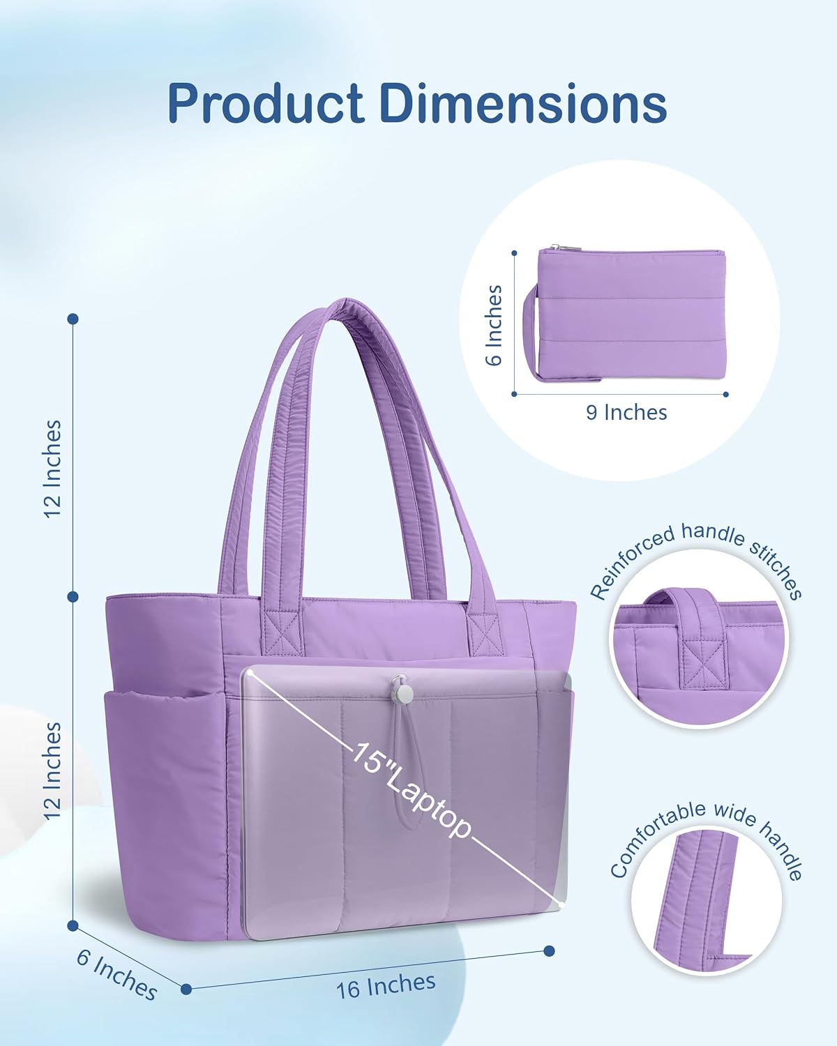 Puffy Tote Bag for Women with Cup Holder & Laptop Compartment & Cosmetic Bag & Trolley Sleeve for Work, Travel