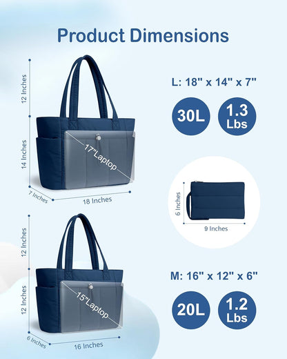 Puffy Tote Bag for Women with Cup Holder & Laptop Compartment & Cosmetic Bag & Trolley Sleeve for Work, Travel