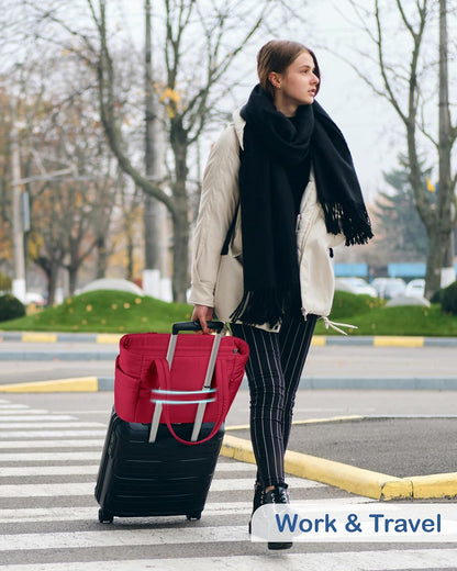 Puffy Tote Bag for Women with Cup Holder & Laptop Compartment & Cosmetic Bag & Trolley Sleeve for Work, Travel
