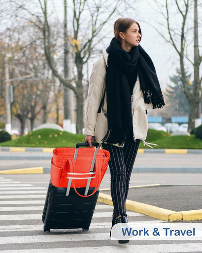Puffy Tote Bag for Women with Cup Holder & Laptop Compartment & Cosmetic Bag & Trolley Sleeve for Work, Travel