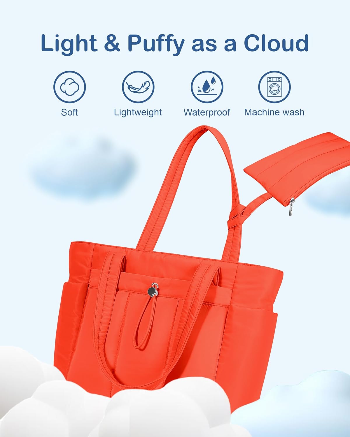 Puffy Tote Bag for Women with Cup Holder & Laptop Compartment & Cosmetic Bag & Trolley Sleeve for Work, Travel
