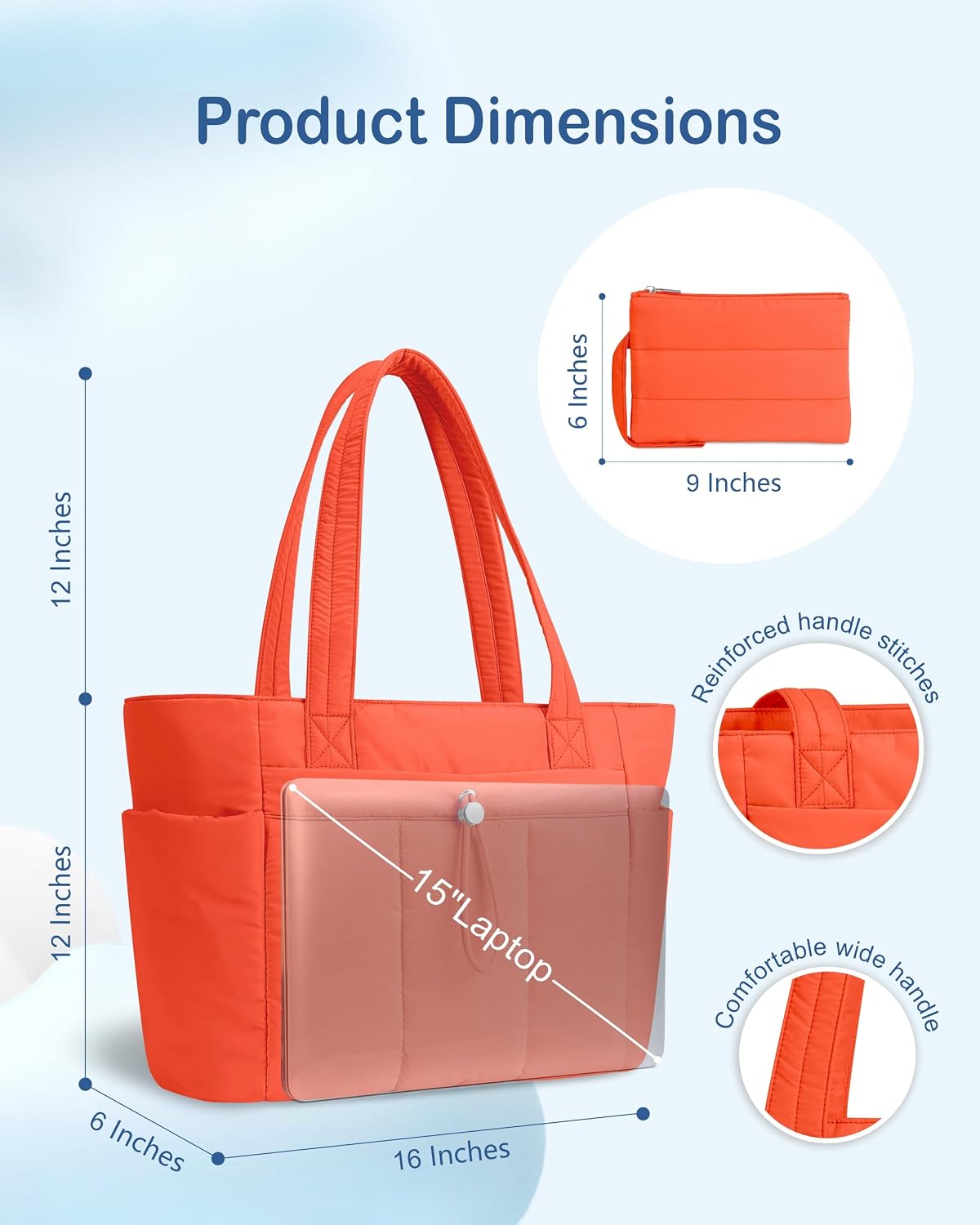 Puffy Tote Bag for Women with Cup Holder & Laptop Compartment & Cosmetic Bag & Trolley Sleeve for Work, Travel
