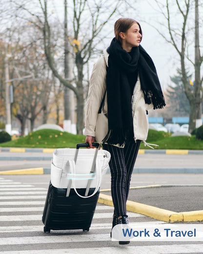 Puffy Tote Bag for Women with Cup Holder & Laptop Compartment & Cosmetic Bag & Trolley Sleeve for Work, Travel