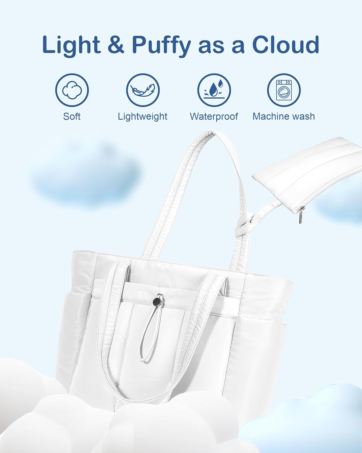 Puffy Tote Bag for Women with Cup Holder & Laptop Compartment & Cosmetic Bag & Trolley Sleeve for Work, Travel