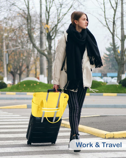 Puffy Tote Bag for Women with Cup Holder & Laptop Compartment & Cosmetic Bag & Trolley Sleeve for Work, Travel
