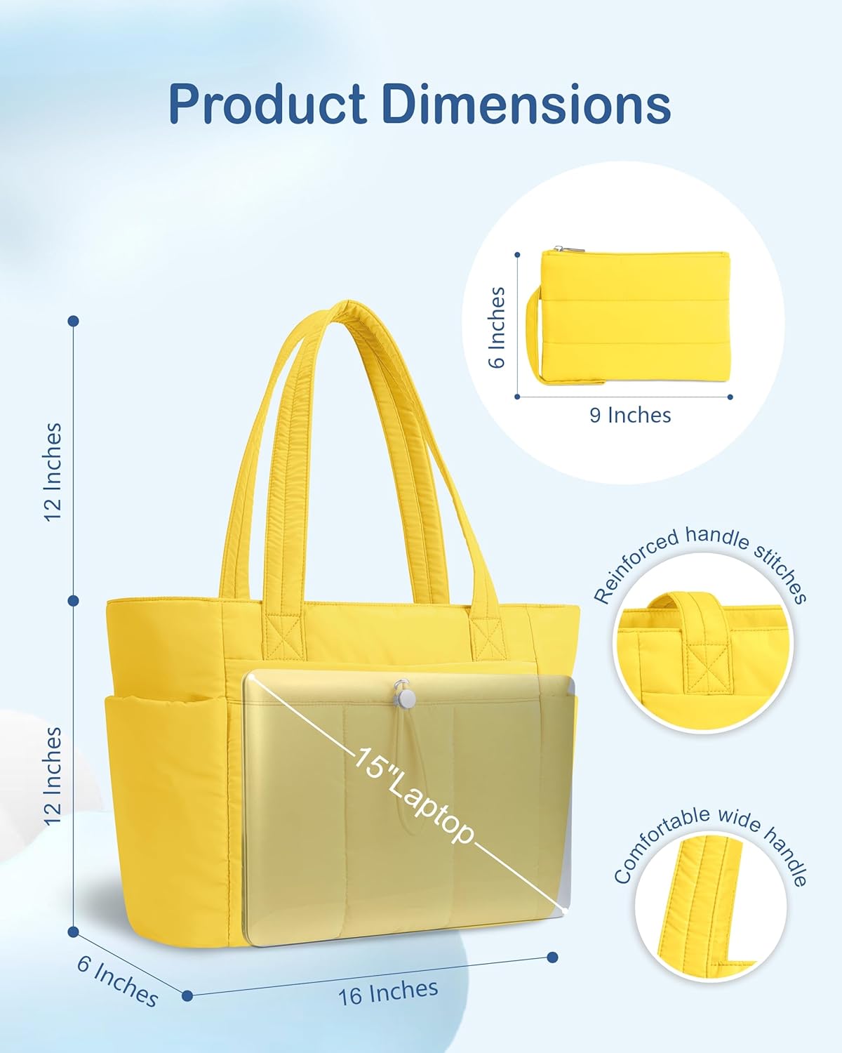 Puffy Tote Bag for Women with Cup Holder & Laptop Compartment & Cosmetic Bag & Trolley Sleeve for Work, Travel