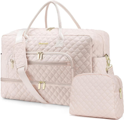 Large Women's Travel Duffel, Weekender with Shoe Compartment, Carry On Overnight Bag, Gym Duffel with Wet Pocket, Hospital Bags for Labor and Delivery - 3 PCS Set - Colors B