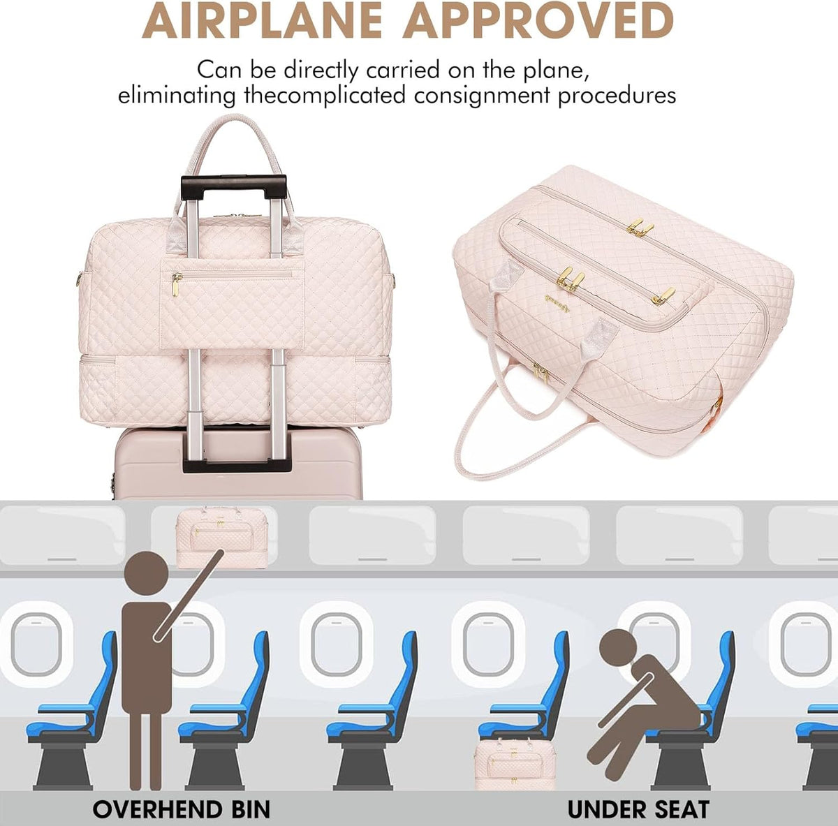 Large Women's Travel Duffel, Weekender with Shoe Compartment, Carry On Overnight Bag, Gym Duffel with Wet Pocket, Hospital Bags for Labor and Delivery - 3 PCS Set - Colors B