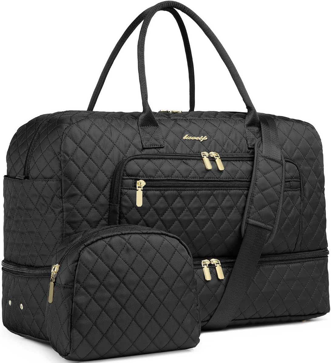 Large Women's Travel Duffel, Weekender with Shoe Compartment, Carry On Overnight Bag, Gym Duffel with Wet Pocket, Hospital Bags for Labor and Delivery - 3 PCS Set - Colors B