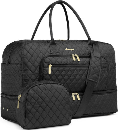 Large Women's Travel Duffel, Weekender with Shoe Compartment, Carry On Overnight Bag, Gym Duffel with Wet Pocket, Hospital Bags for Labor and Delivery - 3 PCS Set - Colors B
