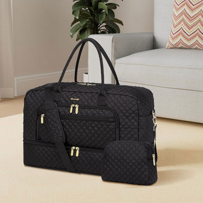 Large Women's Travel Duffel, Weekender with Shoe Compartment, Carry On Overnight Bag, Gym Duffel with Wet Pocket, Hospital Bags for Labor and Delivery - 3 PCS Set - Colors B