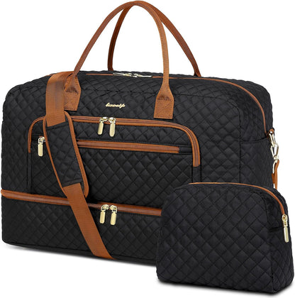 Large Women's Travel Duffel, Weekender with Shoe Compartment, Carry On Overnight Bag, Gym Duffel with Wet Pocket, Hospital Bags for Labor and Delivery - 3 PCS Set - Colors B