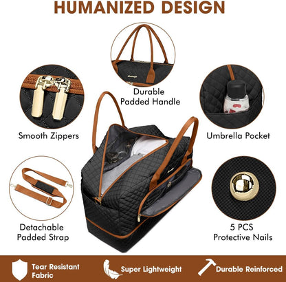 Large Women's Travel Duffel, Weekender with Shoe Compartment, Carry On Overnight Bag, Gym Duffel with Wet Pocket, Hospital Bags for Labor and Delivery - 3 PCS Set - Colors B
