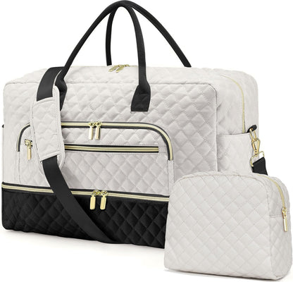 Large Women's Travel Duffel, Weekender with Shoe Compartment, Carry On Overnight Bag, Gym Duffel with Wet Pocket, Hospital Bags for Labor and Delivery - 3 PCS Set - Colors B