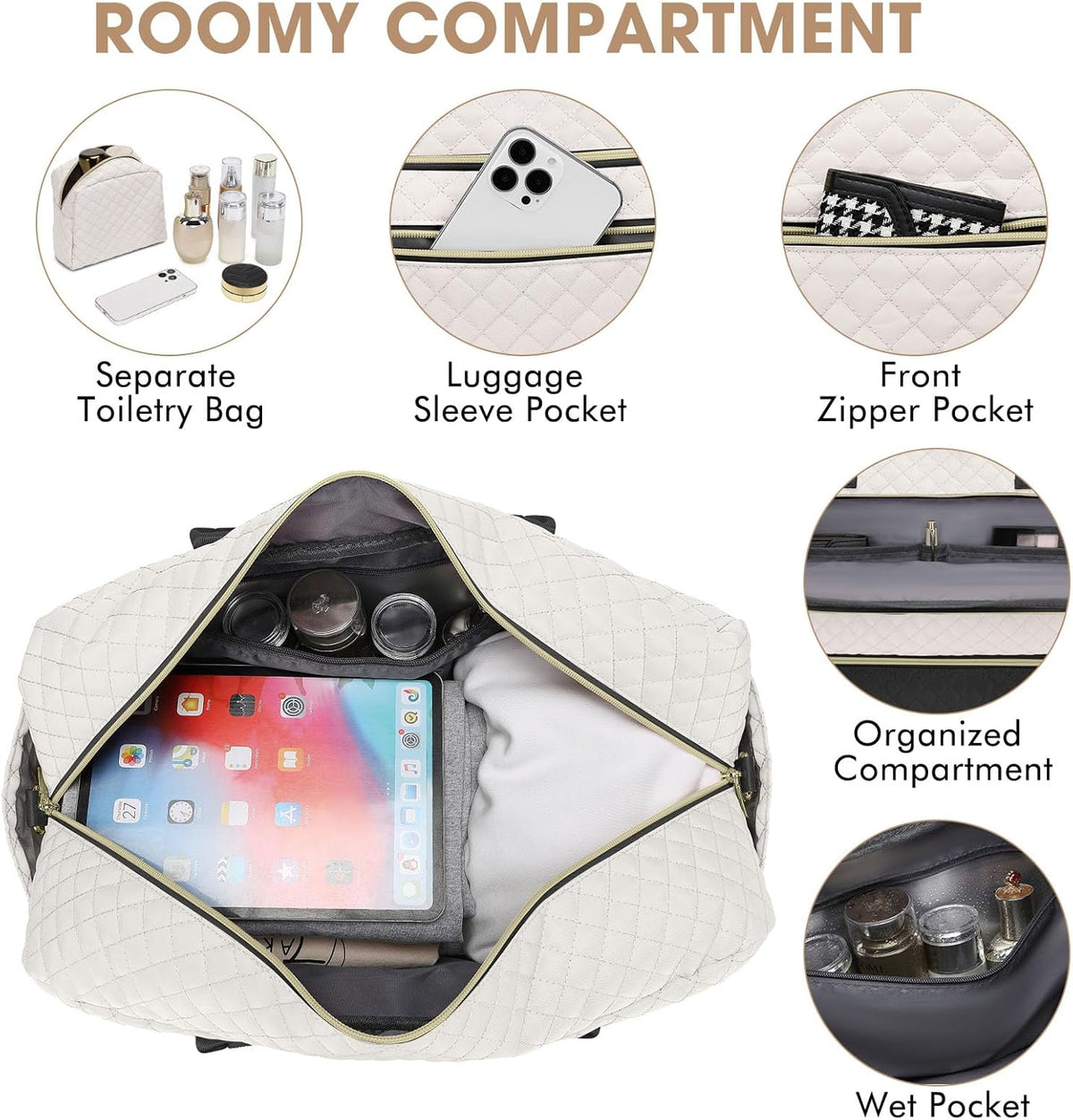 Large Women's Travel Duffel, Weekender with Shoe Compartment, Carry On Overnight Bag, Gym Duffel with Wet Pocket, Hospital Bags for Labor and Delivery - 3 PCS Set - Colors B