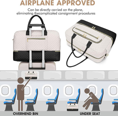Large Women's Travel Duffel, Weekender with Shoe Compartment, Carry On Overnight Bag, Gym Duffel with Wet Pocket, Hospital Bags for Labor and Delivery - 3 PCS Set - Colors B