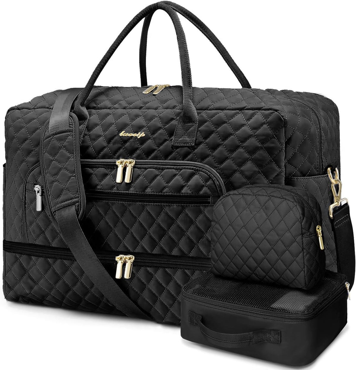 Large Women's Travel Duffel, Weekender with Shoe Compartment, Carry On Overnight Bag, Gym Duffel with Wet Pocket, Hospital Bags for Labor and Delivery - 3 PCS Set - Colors B
