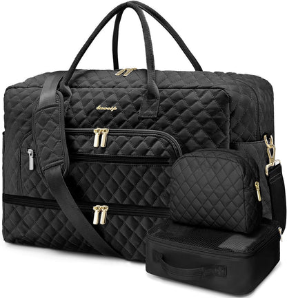 Large Women's Travel Duffel, Weekender with Shoe Compartment, Carry On Overnight Bag, Gym Duffel with Wet Pocket, Hospital Bags for Labor and Delivery - 3 PCS Set - Colors B
