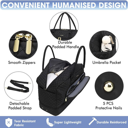 Large Women's Travel Duffel, Weekender with Shoe Compartment, Carry On Overnight Bag, Gym Duffel with Wet Pocket, Hospital Bags for Labor and Delivery - 3 PCS Set - Colors B