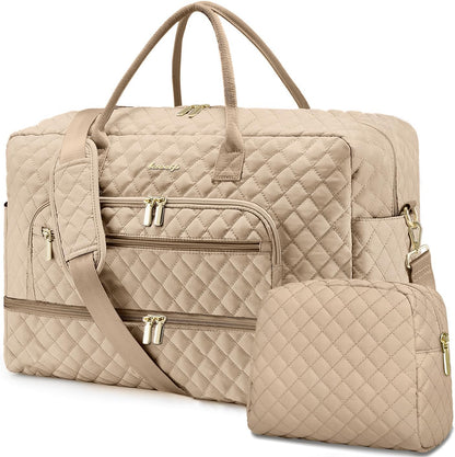 Large Women's Travel Duffel, Weekender with Shoe Compartment, Carry On Overnight Bag, Gym Duffel with Wet Pocket, Hospital Bags for Labor and Delivery - 3 PCS Set - Colors B