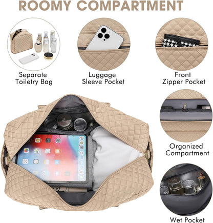 Large Women's Travel Duffel, Weekender with Shoe Compartment, Carry On Overnight Bag, Gym Duffel with Wet Pocket, Hospital Bags for Labor and Delivery - 3 PCS Set - Colors B
