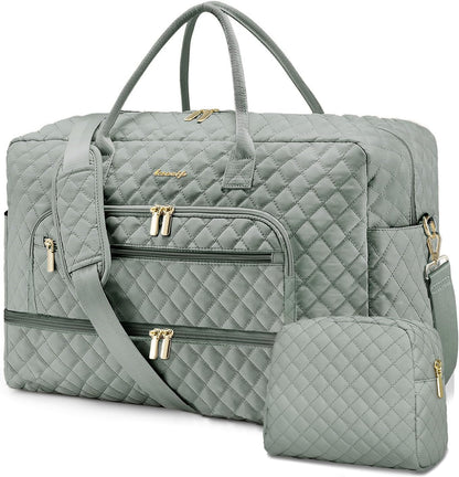 Large Women's Travel Duffel, Weekender with Shoe Compartment, Carry On Overnight Bag, Gym Duffel with Wet Pocket, Hospital Bags for Labor and Delivery - 3 PCS Set - Colors B