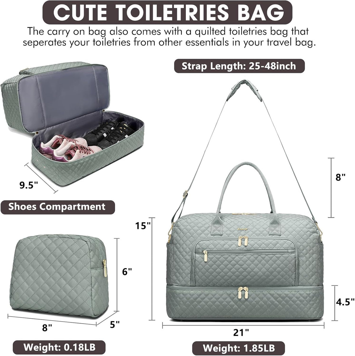 Large Women's Travel Duffel, Weekender with Shoe Compartment, Carry On Overnight Bag, Gym Duffel with Wet Pocket, Hospital Bags for Labor and Delivery - 3 PCS Set - Colors B