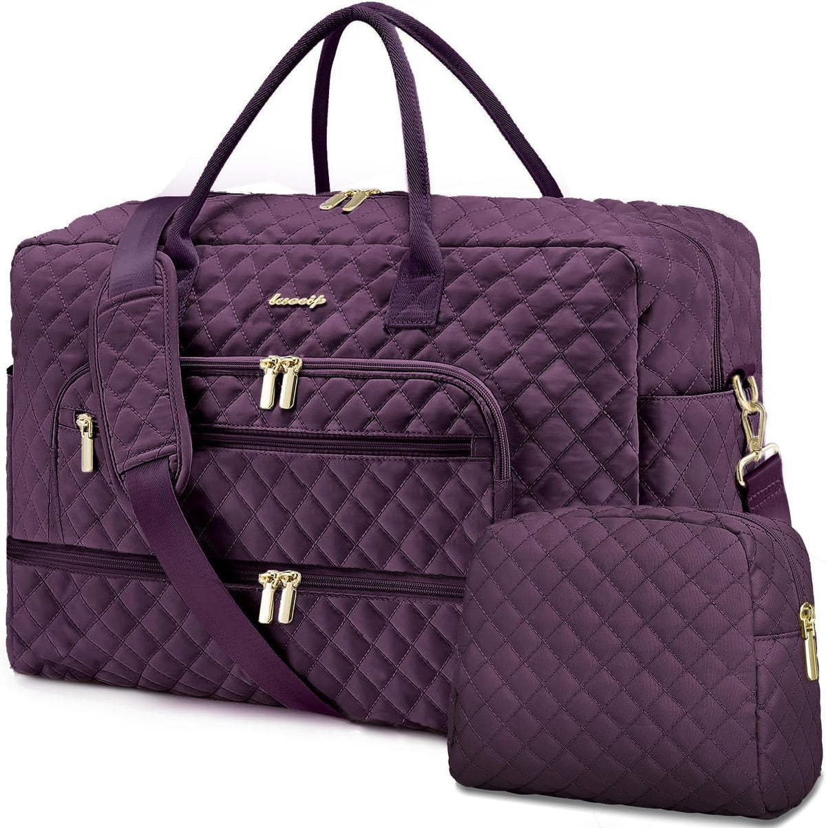 Large Women's Travel Duffel, Weekender with Shoe Compartment, Carry On Overnight Bag, Gym Duffel with Wet Pocket, Hospital Bags for Labor and Delivery - 3 PCS Set - Colors B
