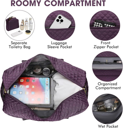 Large Women's Travel Duffel, Weekender with Shoe Compartment, Carry On Overnight Bag, Gym Duffel with Wet Pocket, Hospital Bags for Labor and Delivery - 3 PCS Set - Colors B