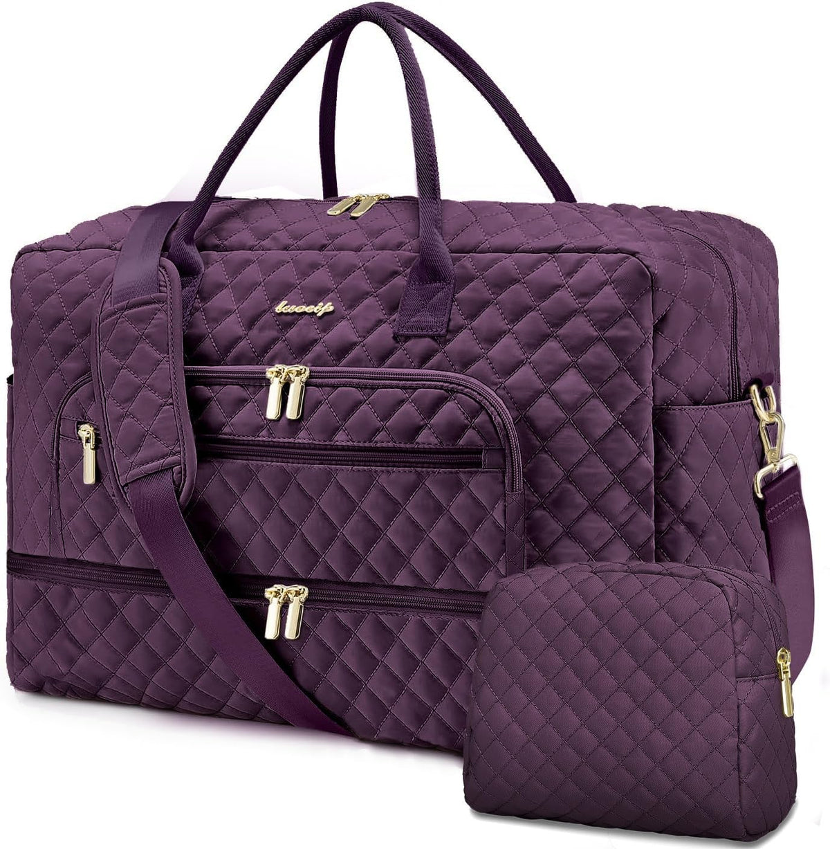 Large Women's Travel Duffel, Weekender with Shoe Compartment, Carry On Overnight Bag, Gym Duffel with Wet Pocket, Hospital Bags for Labor and Delivery - 3 PCS Set - Colors B