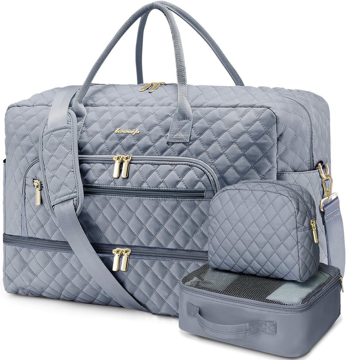 Large Women's Travel Duffel, Weekender with Shoe Compartment, Carry On Overnight Bag, Gym Duffel with Wet Pocket, Hospital Bags for Labor and Delivery - 3 PCS Set - Colors B
