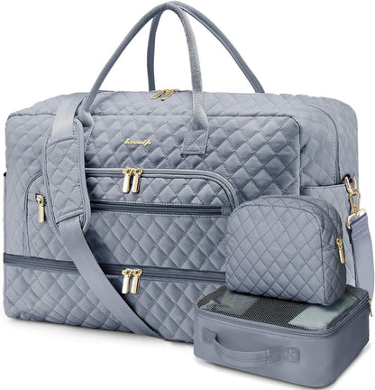 Large Women's Travel Duffel, Weekender with Shoe Compartment, Carry On Overnight Bag, Gym Duffel with Wet Pocket, Hospital Bags for Labor and Delivery - 3 PCS Set - Colors B
