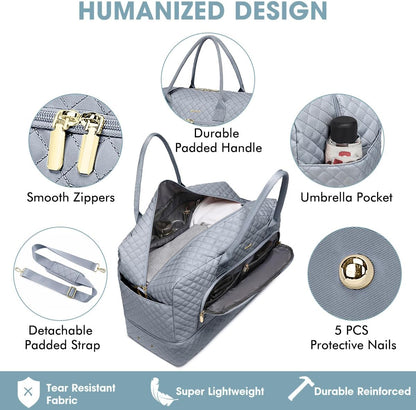 Large Women's Travel Duffel, Weekender with Shoe Compartment, Carry On Overnight Bag, Gym Duffel with Wet Pocket, Hospital Bags for Labor and Delivery - 3 PCS Set - Colors B