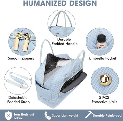 Large Women's Travel Duffel, Weekender with Shoe Compartment, Carry On Overnight Bag, Gym Duffel with Wet Pocket, Hospital Bags for Labor and Delivery - 3 PCS Set - Colors B