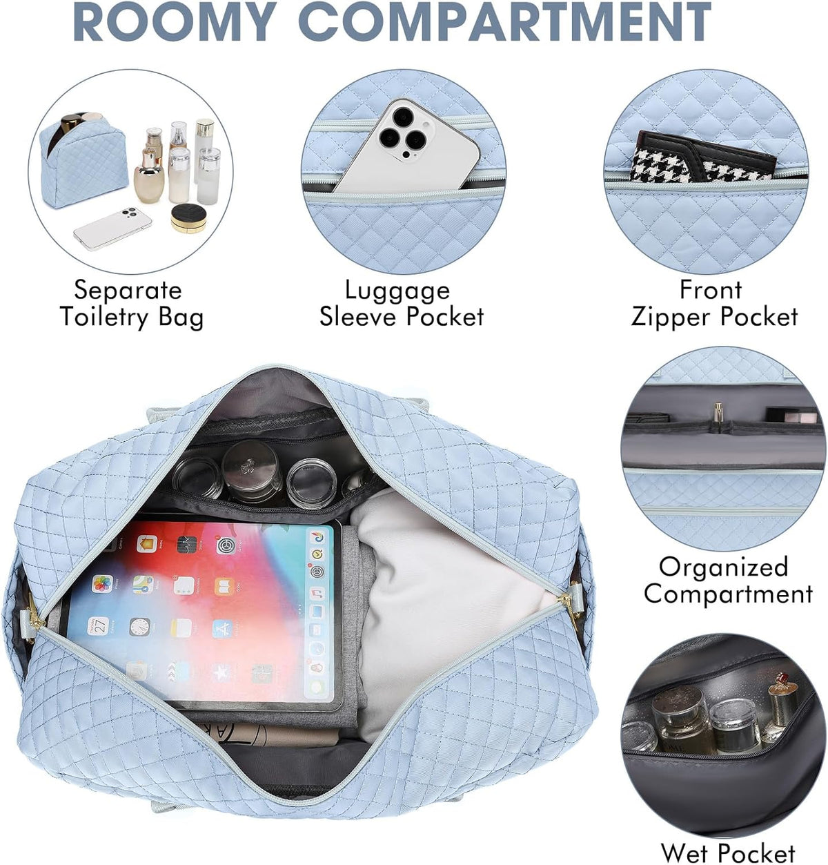 Large Women's Travel Duffel, Weekender with Shoe Compartment, Carry On Overnight Bag, Gym Duffel with Wet Pocket, Hospital Bags for Labor and Delivery - 3 PCS Set - Colors B