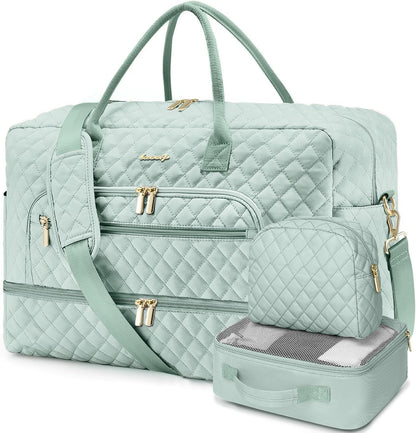 Large Women's Travel Duffel, Weekender with Shoe Compartment, Carry On Overnight Bag, Gym Duffel with Wet Pocket, Hospital Bags for Labor and Delivery - 3 PCS Set - Colors B