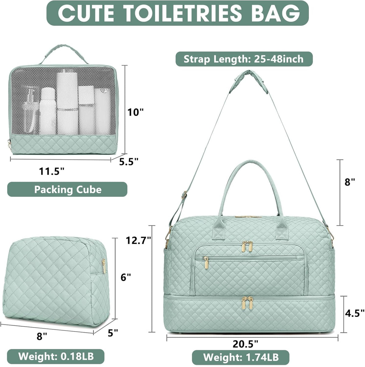 Large Women's Travel Duffel, Weekender with Shoe Compartment, Carry On Overnight Bag, Gym Duffel with Wet Pocket, Hospital Bags for Labor and Delivery - 3 PCS Set - Colors B