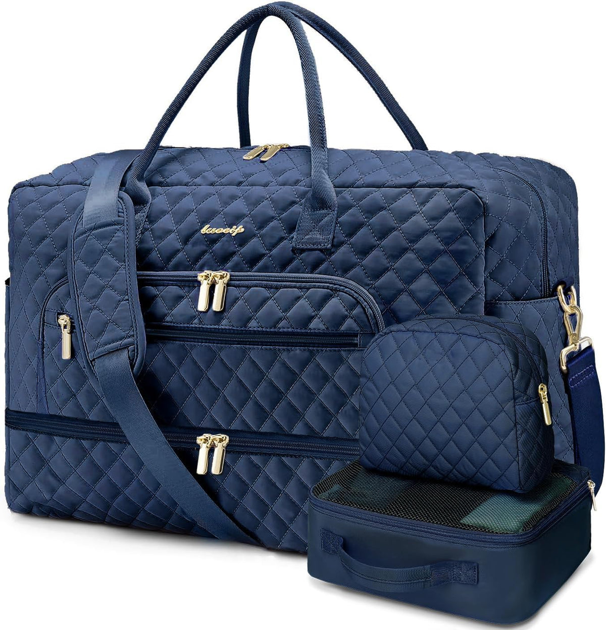 Large Women's Travel Duffel, Weekender with Shoe Compartment, Carry On Overnight Bag, Gym Duffel with Wet Pocket, Hospital Bags for Labor and Delivery - 3 PCS Set - Colors B
