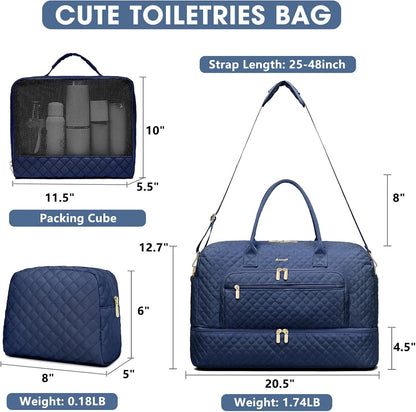 Large Women's Travel Duffel, Weekender with Shoe Compartment, Carry On Overnight Bag, Gym Duffel with Wet Pocket, Hospital Bags for Labor and Delivery - 3 PCS Set - Colors B