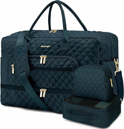 Large Women's Travel Duffel, Weekender with Shoe Compartment, Carry On Overnight Bag, Gym Duffel with Wet Pocket, Hospital Bags for Labor and Delivery - 3 PCS Set - Colors B
