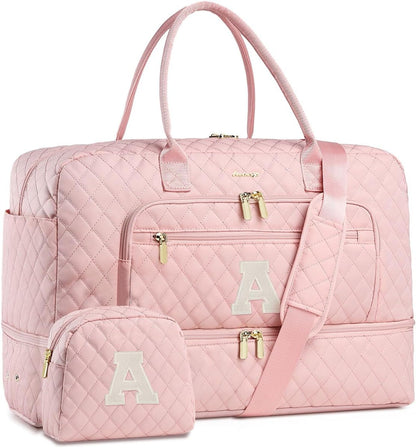 Large Women's Travel Duffel, Weekender with Shoe Compartment, Carry On Overnight Bag, Gym Duffel with Wet Pocket, Hospital Bags for Labor and Delivery - 3 PCS Set - Colors B