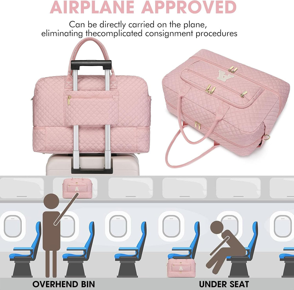 Large Women's Travel Duffel, Weekender with Shoe Compartment, Carry On Overnight Bag, Gym Duffel with Wet Pocket, Hospital Bags for Labor and Delivery - 3 PCS Set - Colors B