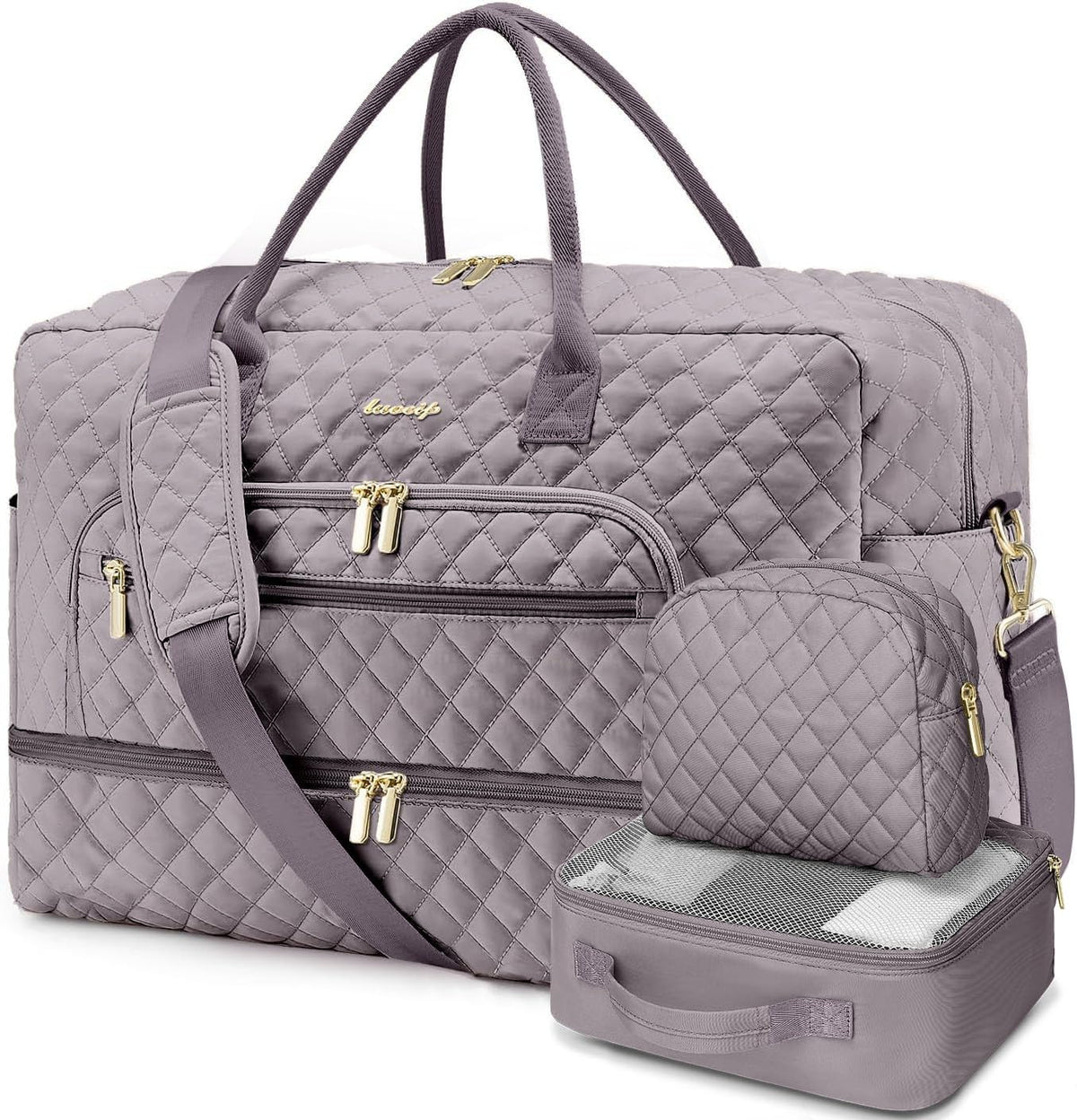Large Women's Travel Duffel, Weekender with Shoe Compartment, Carry On Overnight Bag, Gym Duffel with Wet Pocket, Hospital Bags for Labor and Delivery - 3 PCS Set - Colors B
