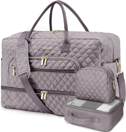 Large Women's Travel Duffel, Weekender with Shoe Compartment, Carry On Overnight Bag, Gym Duffel with Wet Pocket, Hospital Bags for Labor and Delivery - 3 PCS Set - Colors B