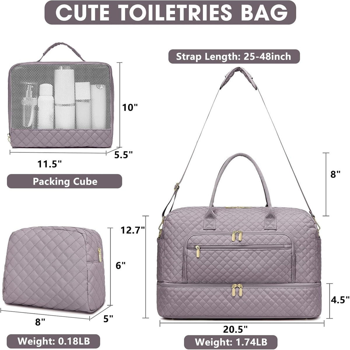 Large Women's Travel Duffel, Weekender with Shoe Compartment, Carry On Overnight Bag, Gym Duffel with Wet Pocket, Hospital Bags for Labor and Delivery - 3 PCS Set - Colors B