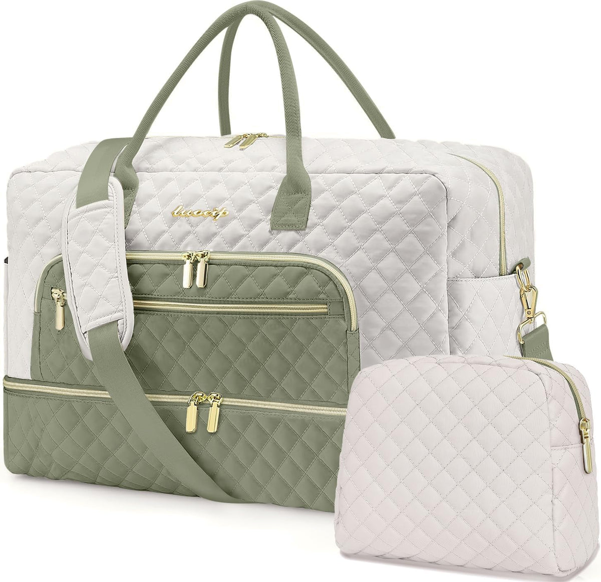 Large Women's Travel Duffel, Weekender with Shoe Compartment, Carry On Overnight Bag, Gym Duffel with Wet Pocket, Hospital Bags for Labor and Delivery - 3 PCS Set - Colors B