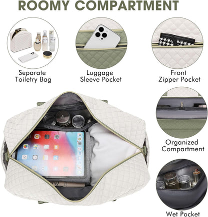 Large Women's Travel Duffel, Weekender with Shoe Compartment, Carry On Overnight Bag, Gym Duffel with Wet Pocket, Hospital Bags for Labor and Delivery - 3 PCS Set - Colors B